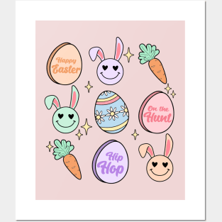 Happy Easter, Cute Easter Egg Hunt, Carrot Bunny Smiley Face Posters and Art